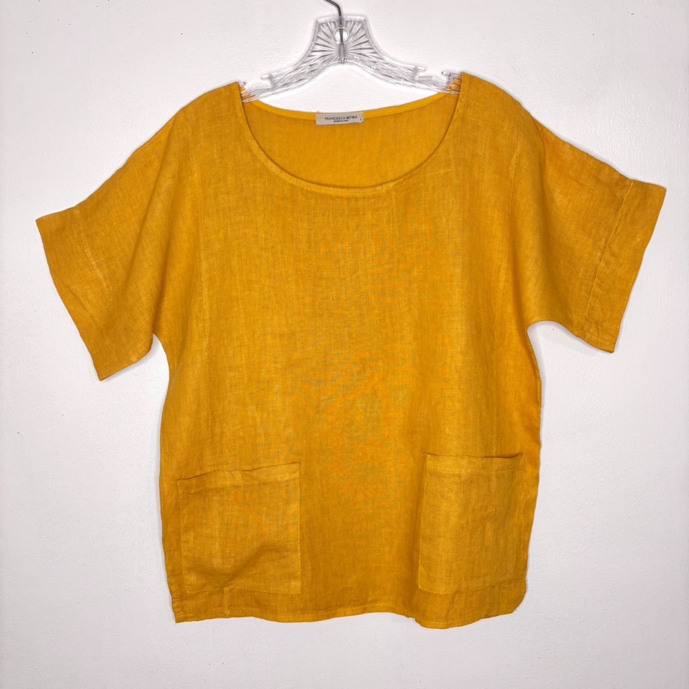 Francesca Bettini Top Large Mustard Yellow Linen Italy